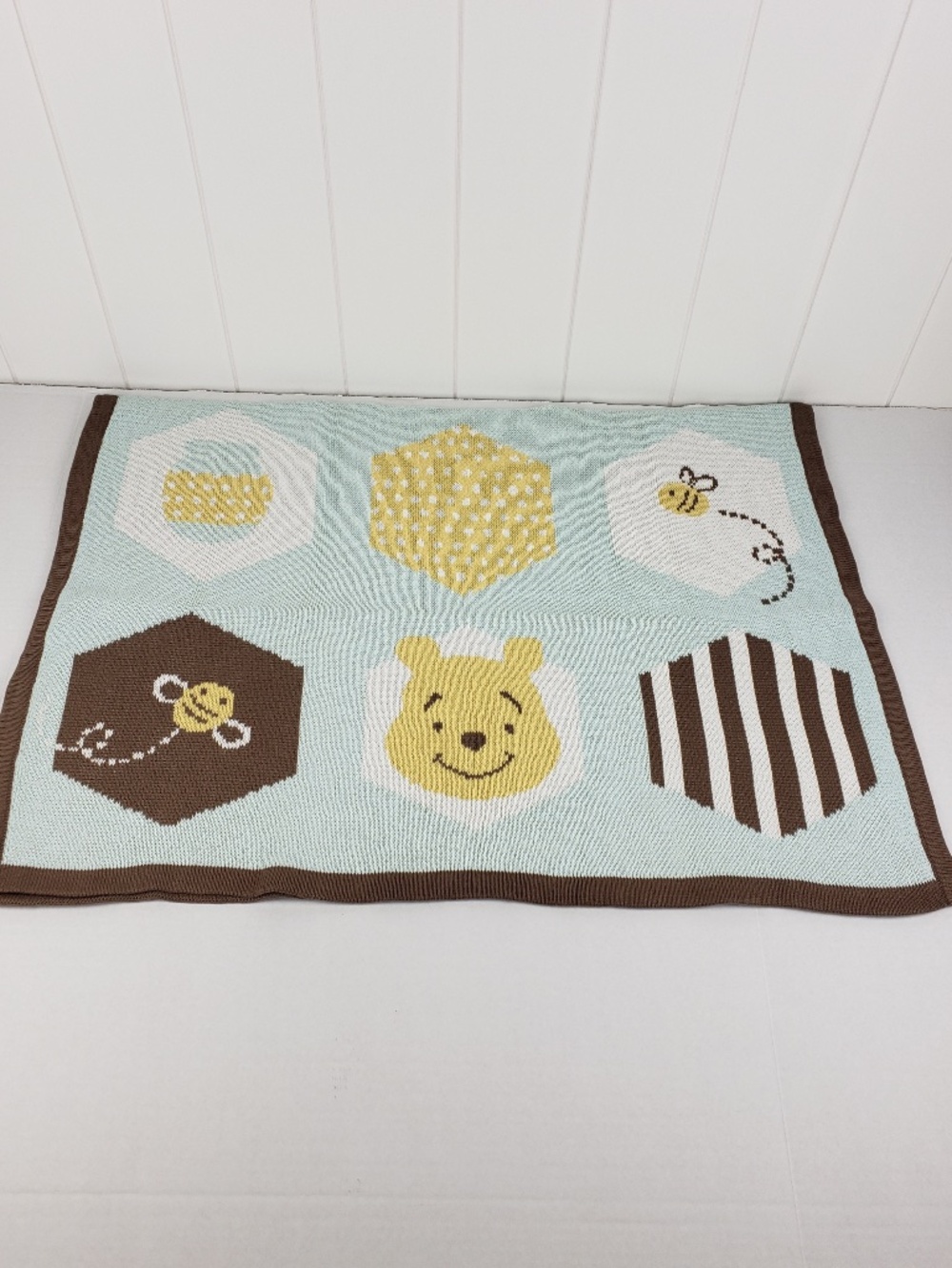 Light Blue Yellow Brown Winnie the Pooh Knit Throw